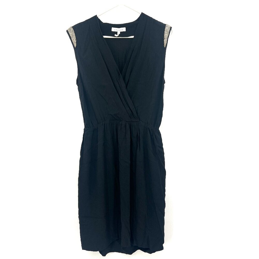 Sandro Black Embellished Sleeve Sleeveless Dress Women's Large